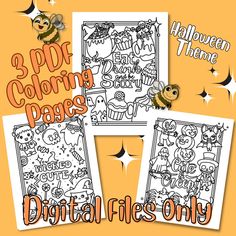 three halloween coloring pages with the title, 3 different designs