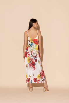 This is one Bouquet you won't want to throw away! Vibrant blooms of flora and fauna adorn this long chemise in our signature Polysilk fabric. Dance the night away, layer it up for brunch, or lounge in luxe - the occasions are endless in this beautiful, blossoming statement piece. Machine washable for ease of care. Multicolor Spring Nightgown For Loungewear, Multicolor Spring Nightgown For Sleep, Spring Multicolor Nightgown For Sleep, Multicolor Summer Nightgown For Sleep, Spring Silk Sleepwear, Elegant Spring Silk Nightgown, Feminine Silk Nightgown For Summer, Elegant Silk Nightgown For Spring, Silk Sleepwear For Spring Season