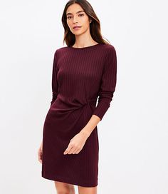 Styled with a flattering side twist at the waist, this super soft ribbed knit dress wraps up your look - effortlessly. Crew neck. Long sleeves.,Imported:Imported,Fit:Fit: Shift - fits straight and relaxed,Length:33 1/8" from center back neck to hem, measured from a size 8/M,Fabrication:77% Polyester 19% Rayon 4% Spandex,Garment Care:Machine Washable Loft Ribbed Twist Mini Dress Size 2XL Deep Burgundy Women's by Loft Size Regular - 2XL Deep Burgundy Women's Shift, Dresses, 77%, Polyester, 19%, Rayon, 4%, Spandex, Machine, Washable Side Twist, Getaway Dress, Social Dresses, Tall Dresses, Shift Dresses, Ribbed Knit Dress, Deep Burgundy, Trendy Clothes For Women, Going Out Dresses