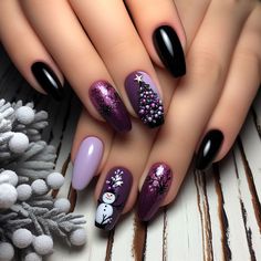 Sparkle this season with top Xmas nail art ideas featuring Christmas nails in purple and black. These dazzling designs combine bold colors and shimmering details to create a festive look that's perfect for any Christmas event. From elegant patterns to playful accents, these nail art ideas will ensure your nails are the center of attention. Try these top designs and let your holiday spirit shine! Christmas Sparkle Nails, Nails Purple, Finger Nail Art