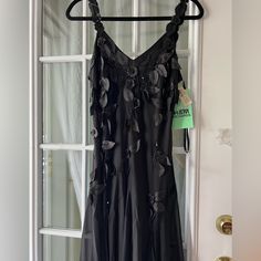 Black Cocktail Dress With Hand Sewn Delicate Details Drop Waist Shoulder Straps Asymmetrical Hem Lined Shifting Closet, Sequin Top Dress, Black Sequin Gown, Jacket Dresses Formal, Cold Shoulder Gown, Lace Poncho, Party Fits, Dream Dresses, Sleeveless Gown