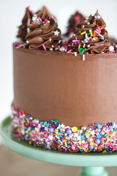 there is a chocolate cake with sprinkles on it