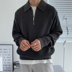 Excellent very good material jacket fit properly size arrived just on exactly date due to custom delays normally arrived early then estimated date . Thank you ALIEXPRESS fir working hard delivery Jumper Outfit, Solid Color Sweater, Zippered Sweater, Quarter Zip Sweater, Half Zip Sweaters, Collar Sweater, 가을 패션, Knit Sweatshirt