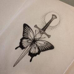 Butterfly And Swords Tattoo, Butterfly And Dagger Tattoo, Butterfly With Knife Tattoo, Dagger Butterfly Tattoo, Butterfly Dagger Tattoo, Dainty Tattoos