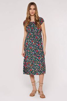 Ditsy Floral Print, Blue Floral Print, Green Midi Dress, Online Dress Shopping, Ditsy Floral, Model Dress