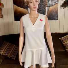 1970’s Vintage~White Polyester Tennis Dress W/Tennis Racquet Appliqu~Size Small. This Is A Beautiful Dress With Blue Thread For Sewn Fabric, A Ladybug Pendant & Tennis Racquet Appliqu. This Tennis Dress Is In Mint Condition With No Tears Or Stains On The Fabric!! Details: 1.) Breast: 34” Inches 2.) Waist: 30” Inches 3.) Hip/Thigh: 46” Inches (Flare) 4.) Shoulder To Shoulder: 13” Inches 5.) Shoulder To Hem: 30” Inches 6.) Sleeveless Opening: 7” Inches 7.) Made In United States 8.) Machine Washabl 1970 Dress, A Ladybug, Tennis Racquet, Dress 12, Tennis Dress, Thick Fabric, Fabric Details, Beautiful Dress, White Vintage