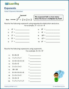 an exponent worksheet with numbers and expressions