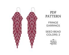 the pattern for fringe earrings with seed bead colors is shown in red and white