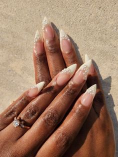 Wedding nails, white nails, pearl nails Wedding Nails For Black Women, Wedding Glam Nails, Bridal Nails Wedding Pearl, Wedding Day Pearls, Wedding Nails With Pearls Brides, Pearl Nail Inspo Acrylic, Black Woman Wedding Nails, Wedding Nails For Bride Nail Art, Wedding Nails On Black Women