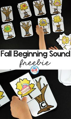 the fall beginning sound worksheet is shown with pictures of trees and leaves on them