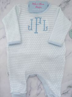 Classic Striped signature, 50/50 blend Sizing: NB (5-10lbs) 3 mon (11-14 lbs) Coming Home Outfit For Boy, Baby Boy Going Home Outfit, Baby Boy Coming Home Outfit, Baby Boy Monogram, Henry Thomas, Boy Coming Home Outfit, Monogrammed Pajamas, Outfit Baby Shower, Outfit Baby Boy