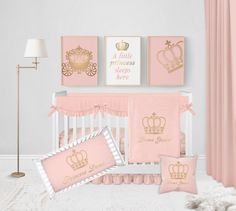 "Made just for your baby girl, you're going to LOVE this personalized pink and gold princess crib bedding set! Perfect for any princess baby bedding, personalize this baby girl crib bedding set with your baby's name added right onto these personalized princess crib bedding pieces for an adorable addition to your princess nursery or baby girl nursery! ♥ CRIB BEDDING SET OPTIONS ~ 2 Piece Set: Princess crib sheet of your choice Personalized princess baby blanket ~ 3 Piece Set: Princess crib sheet Princess Baby Bedding Set, Delta Disney Princess Crib, Princess Baby Bedding, Princess Nursery Theme, Princess Crib Bedding, Princess Crib, Princess Baby Blanket, Pink Crib Bedding, Baby Girl Crib Bedding Sets