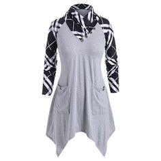 Cowl Neck Plus Size Plaid Print T-shirt - Gray Cloud - 4Q00728615 - Women's Clothing, Plus Size Women's Clothing  #PlusSizeWomensClothing #Women's #Clothing # #Plus #Size #Women's #Clothing High Low Top Outfit, Plus Size Fashion Tips, Trendy Plus Size Clothing, How To Wear Scarves, Plus Size Top, Plus Size Womens Clothing, Deepika Padukone, Plaid Print, Fashion Tops