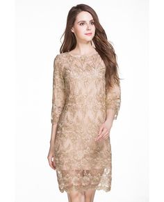 Get 10% off now! Buy l-5xl women champagne embroidered wedding guest dress with sleeves at cheap price online. Free stable shipping and pro custom service since 2009. Party Dresses With Sleeves, Gold Lace Dresses, Dress With Bell Sleeves, Church Dress, Short Party Dress, Dress With Sleeves, Autumn Dress, Embroidered Shorts, Midi Dress With Sleeves