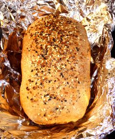 a loaf of bread sitting on top of foil