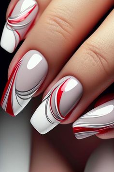 20+Cute Gel Nails For Fall & Chrismas And Also For Winter Red White Nail Art, Elegant Touch Nails, Blue Ombre Nails, Elegant Nail Designs, French Acrylic Nails, Cute Gel Nails