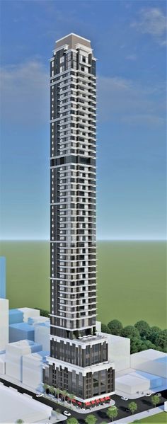 an artist's rendering of a high rise building in the middle of a city