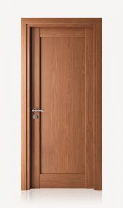 an open wooden door with a handle on the left and right side, in front of a white background