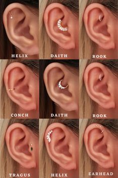 different types of piercings on the side of your ear are shown in this image