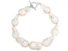 Genusis™ 10-15mm White Cultured Freshwater Pearl Rhodium Over Sterling Silver Toggle Bracelet. Measures approximately 1/2 of an inch in width and has a toggle clasp. Measures approximately 8" in length and approximately fits like 7.25". Colors, shapes, and sizes may vary. Toggle Bracelet, Toggle Clasp, Fresh Water, Freshwater Pearls, Bracelet, Sterling Silver, Silver, White, Color