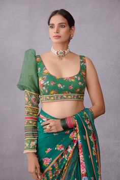 Torani-Green Panna Mahnoor Choli-INDIASPOPUP.COM Emerald Green Fabric, Indian Mythology, Saree With Belt, Saree Blouses Online, Green Saree, Indian Textiles, Blouse For Women, Kurta With Pants, Silk Organza