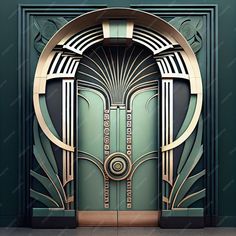 an art deco door is shown in green and gold