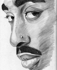 a pencil drawing of a man's face with a nose ring on his nose