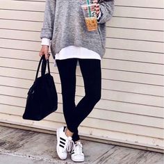 Macys Black Leggings Nwt One Size Fits Most Leggings And Sweatshirt Outfit, Black Leggings Outfit Summer, Crew Socks Outfit, Casual Athleisure Outfits, Long Shirt Outfits, Athleisure Outfits Fall, Workout Leggings Outfit, Glam Ideas, Skirts Outfits