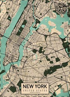 a map of the city of new york, usa in shades of blue and green