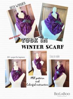 the instructions for how to tie a winter scarf on a mannequin headdress