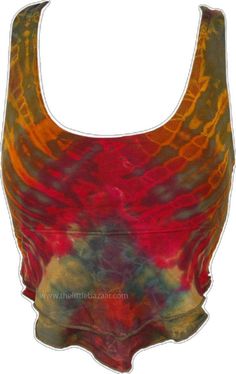 Hippie Yoga Tops For Summer, Bohemian Tie Dye Crop Top, Casual Multicolor Crop Top For Music Festival, Hippie Multicolor Cropped Top, Multicolor Cropped Hippie Crop Top, Summer Hippie Stretch Crop Top, Summer Stretch Hippie Crop Top, Bohemian Tie-dye Crop Top For Festivals, Casual Green Crop Top For Festival