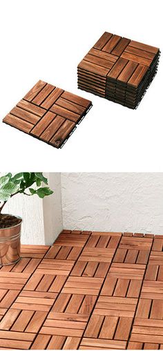 three different pictures of wooden flooring with plants in the middle and one is empty