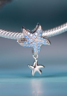 Ocean blue starfish sterling silver bead charm for bracelet, necklace, silver bead charm Ocean-inspired Charms For Jewelry Making, Elegant Silver Star Charm, Starfish Charms Jewelry For Gifts, Starfish Charms Jewelry As A Gift, Starfish Charms Jewelry As Gift, Starfish Charms Jewelry For Gift, Ocean-inspired Silver Charms Jewelry, Ocean-inspired Starfish Charms Jewelry, Elegant Jewelry With Starfish Charm