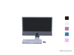 a desktop computer sitting on top of a white desk next to a keyboard and mouse