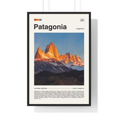 the patagonia mountains are featured in this poster