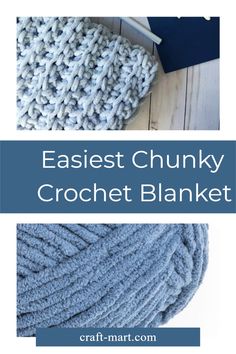 the crochet chunk blanket is shown with text overlay