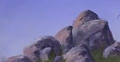 an oil painting of some rocks and grass