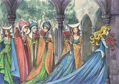 an image of a group of women dressed in medieval clothing and flowers on their heads