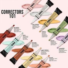 LA GIRL Pro Conceal 3Pcs Set Lavender, Peach, Light Yellow Correctors L.A. Girl's HD Pro Concealer is crease-resistant with opaque coverage in a creamy, yet lightweight texture. The long-wearing formula camouflages darkness under the eyes, redness and skin imperfections. Provides complete, natural-looking coverage, evens skin tone, covers dark circles and minimizes fine lines around the eyes. All products from L.A. GIRL are Cruelty-Free. This set includes: GC993 - Lavender Corrector: Neutralizes Concelar Color, Colour Corrector Guide, Under Eye Color Corrector, Corrector Makeup, La Girl Pro Concealer, Aesthetic Views, Skin Tone Makeup, Colour Correction, Color Correcting Concealer