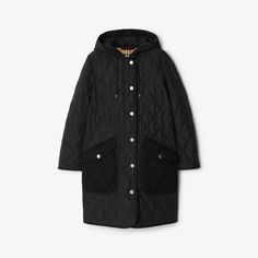 Quilted Thermoregulated Coat in Black - Women, Nylon | Burberry® Official Quilted Top, Burberry Jacket, Quilted Coat, Coat Black, Black Quilt, Winter Coats Women, Hooded Coat, Black Coat, Long Coat