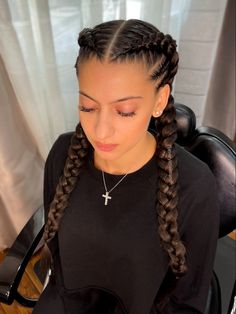 Cute simple cornrow braids Simple Cornrow Braids, Simple Braided Hairstyles For Black Hair Protective Styles, Corn Rolls Braids, Simple Cornrows, Two Cornrow Braids, Black Hair Protective Styles, Feed In Braids, Cornrow Braids, Hair Braider