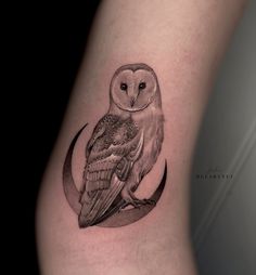 an owl sitting on top of a crescent tattoo