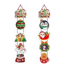 christmas decorations hanging from the side of a white wall in front of a white background