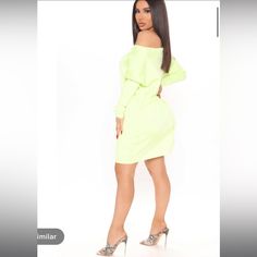 New Fashion Nova Dress Sweater Dress Neon Lime Color Tag Says Medium But It Fits Oversized !!!! It Is Stretchy And Can Fit An X Large And Bigger Not A Tight Fit Dress. Smoke And Pet Free Home Retails For $35.00 Bundle All Your Likes For A Great Bundle Discount Offer Or Please Send Me An Offer Offers Welcomed! Trendy Oversized Mini Dress, Casual Lime Green Spring Dress, Trendy Yellow Knee-length Mini Dress, Casual Green Mini Dress For Night Out, Casual Yellow Mini Dress For Night Out, Casual Yellow Midi Dress For Night Out, Yellow Knee-length Casual Mini Dress, Casual Yellow Knee-length Mini Dress, Yellow Long Sleeve Dress For Night Out