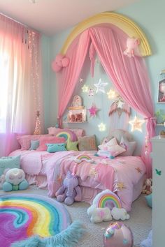 Pink Kids Bedrooms, Rainbow Bedroom, Big Girl Bedrooms, Pink Paradise, Toddler Girl Room, Kids Bedroom Inspiration, Toddler Room Decor, Cute Bedroom Ideas