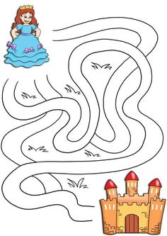 a maze game with princess and castle for children to find the right way from it