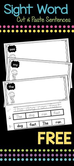 sight word cut and paste sentence worksheet with free printables for kids