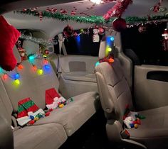 the interior of a car decorated for christmas