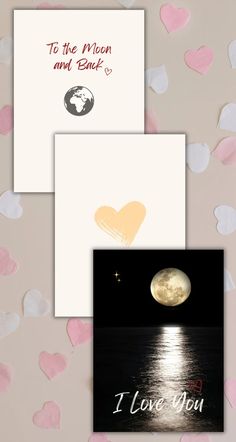 two greeting cards with the words to the moon and back