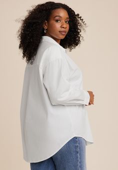 Maurices Plus Size Women's White Cotton Button Up Shirt Size 1X - Materials & Care:imported - 100% cotton - machine wash